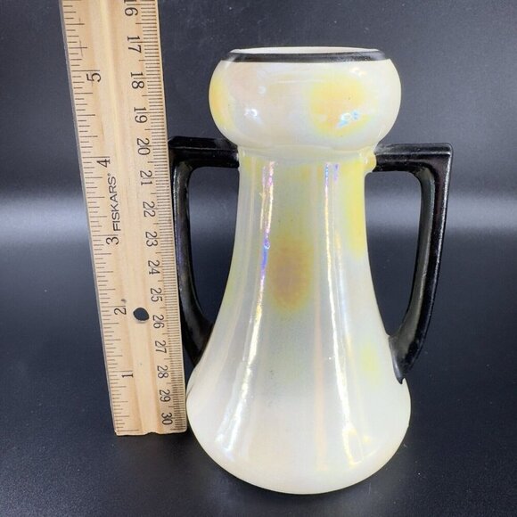Vintage Czechoslovakia Pottery Vase With Handles Yellow Luster Finish Czech VTG - Picture 3 of 12